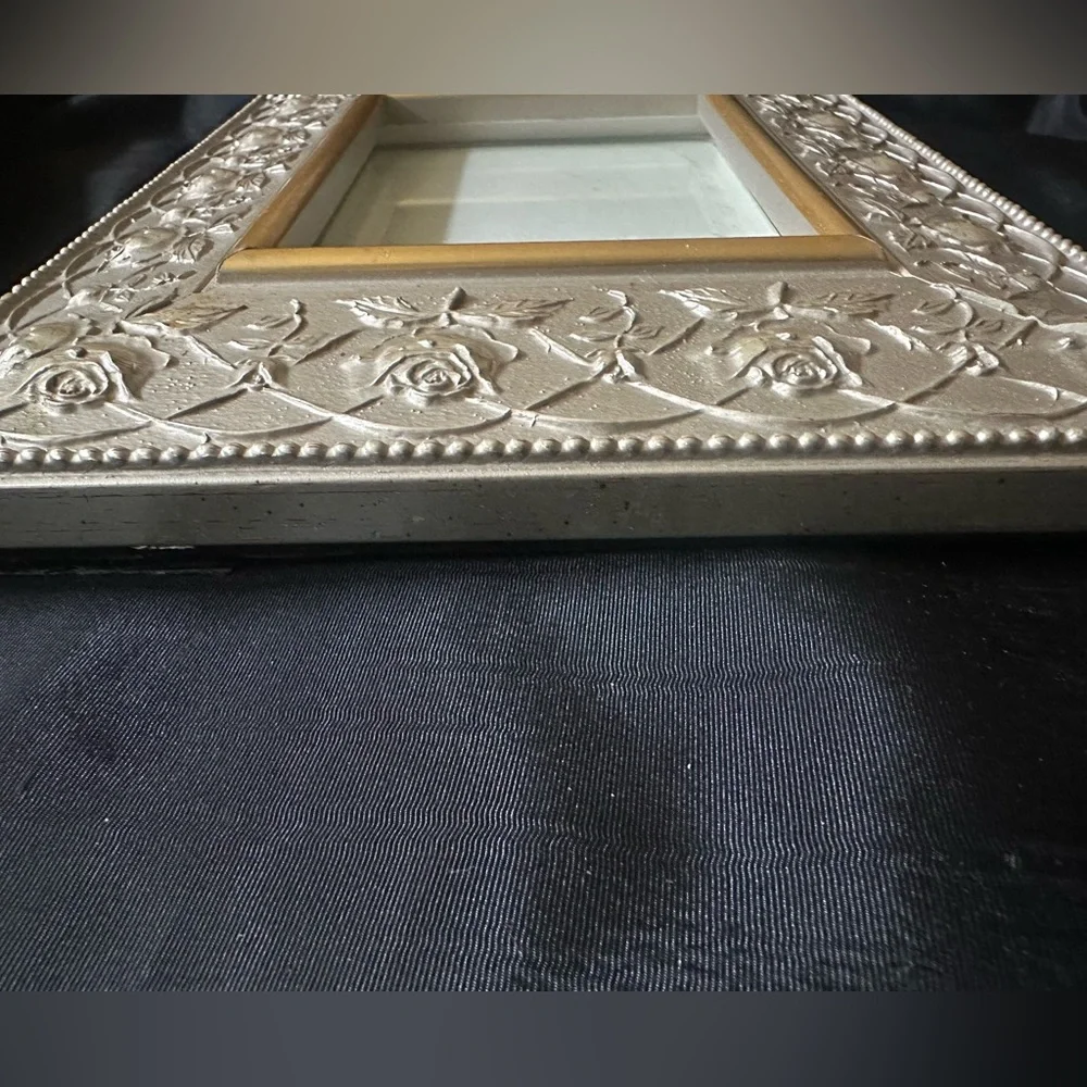 Silver Grey and Gold Picture Frame Rose Design 4x6 Photo Size